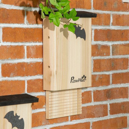 PawHut Fledermauskasten 3er- Set, Fledermaushaus, Nistkasten für Fledermäuse, Fledermausbox zum Aufhängen für Summer, Winter, Tannenholz, 25 x 6 x 37,5 cm, Naturel