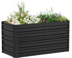 NAIZY Verhoogde Bak Gegalvaniseerd Staal 120x60x58cm Moestuinbak bloembak grote plantenbak voor buiten koude bak tuinbed Rechthoekig voor tuinbalkon, Zwart