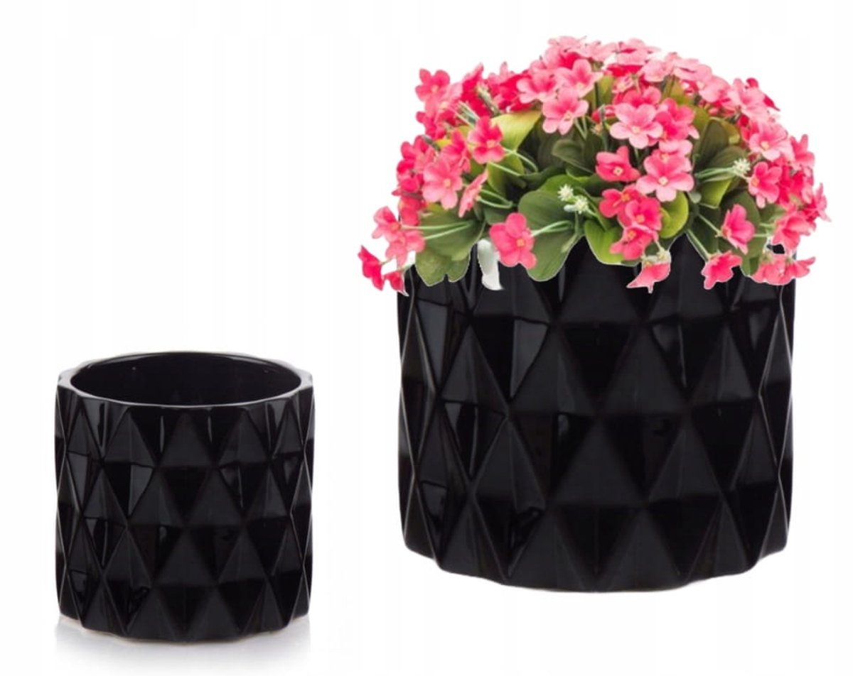 Polnix - Bloempot - Zwart - Ovaal - 13x12.5cm - Glanzend