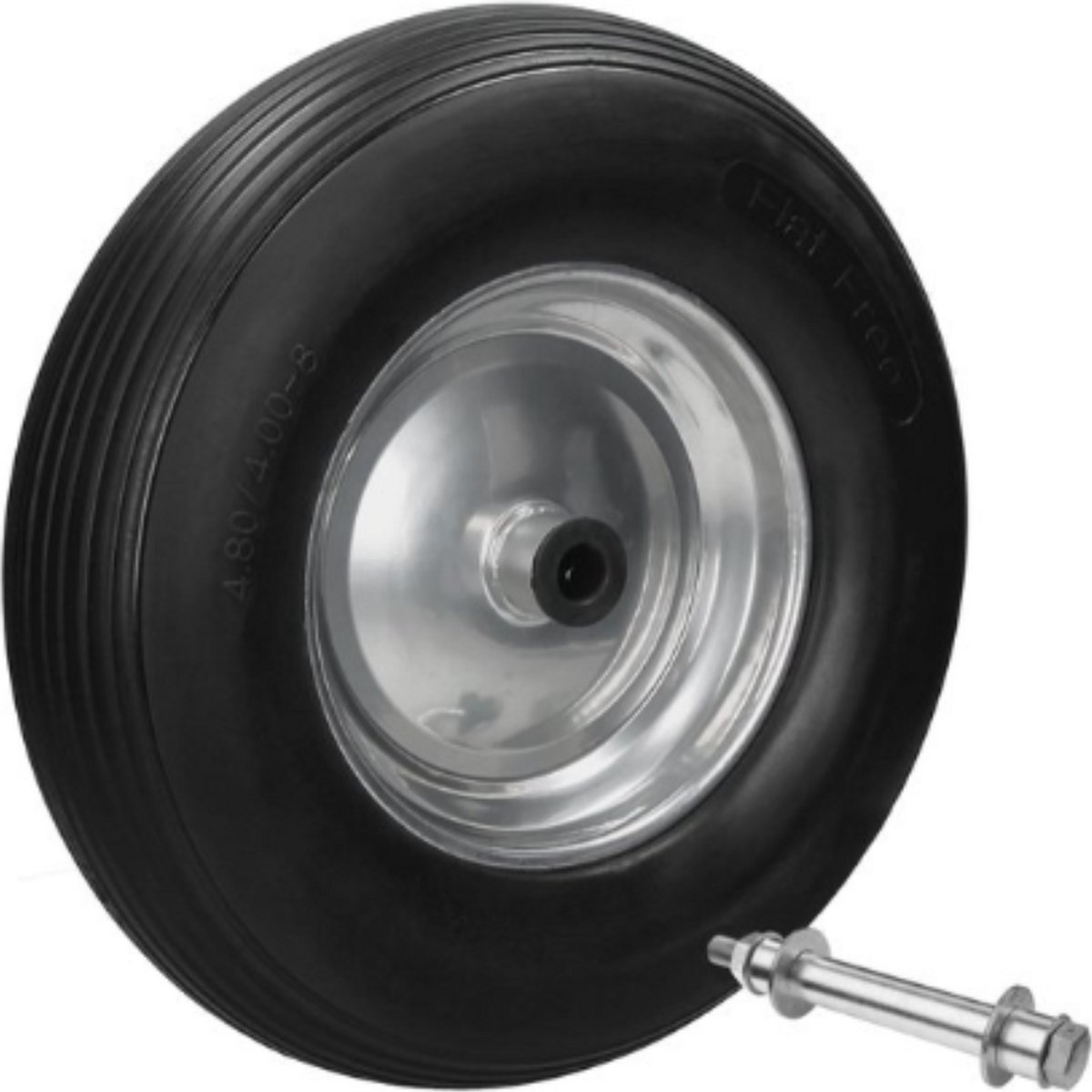 WNHB® Kruiwagenwiel-Set-Van-4-Massief-Rubber-390mm-480-400-8-Met-As-Line-Profiel-Zwart-PU-Anti-Lek