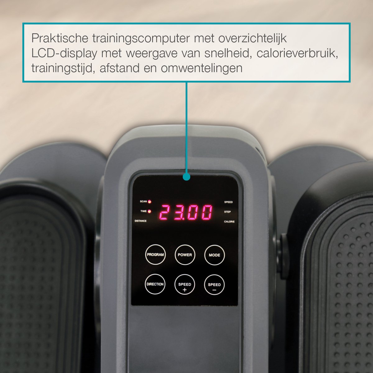 Afbeelding 3 van ELONEO Mini elliptische trainer, beweegtrainer. Pedaltrainer, fiets-pedaaltrainingsapparaat, stepper voor beweging op kantoor en thuis, overzichtelijke trainingscomputer met 3 automatische programma's