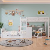 Bol.com Pugsdrly Stapelbed kinderbed met ladder met drie treden stevige lattenbodems open plank veiligheidshek twee lades met bu... aanbieding