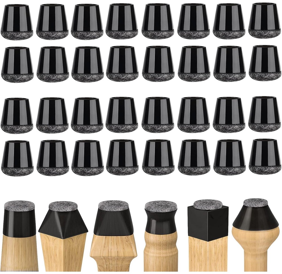 EXCITAT Stoelpootbeschermers - Kleine pootdoppen - Zwarte siliconen vloerbeschermers - Met viltkussentjes - Elimineert stoelgeluid en krassen - 14-18 mm - 32 stuks