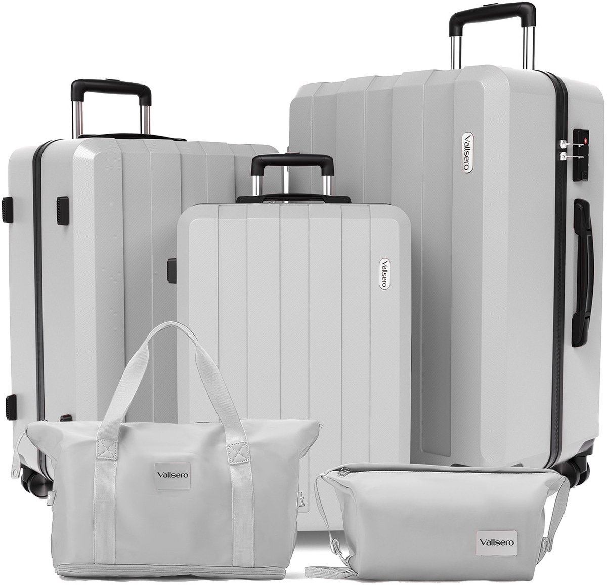 VALLSERO LG1 Trolley kofferset (M,L,XL) harde shell koffer - ABS Hard Shell met TSA-slot - 4 Wielen - Grote Capaciteit - trolley 5-delige set -Handbagage - Reiskoffer Set - Lichtgewicht