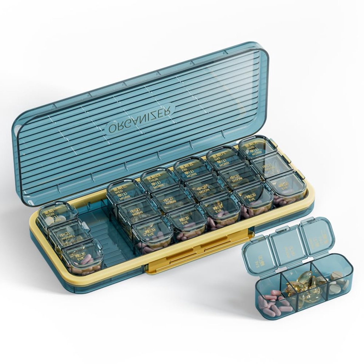 Ibenzoa® Pillen Organizer voor 7 Dagen met Uitneembare Dagelijkse Compartimenten en Veilige Sluiting