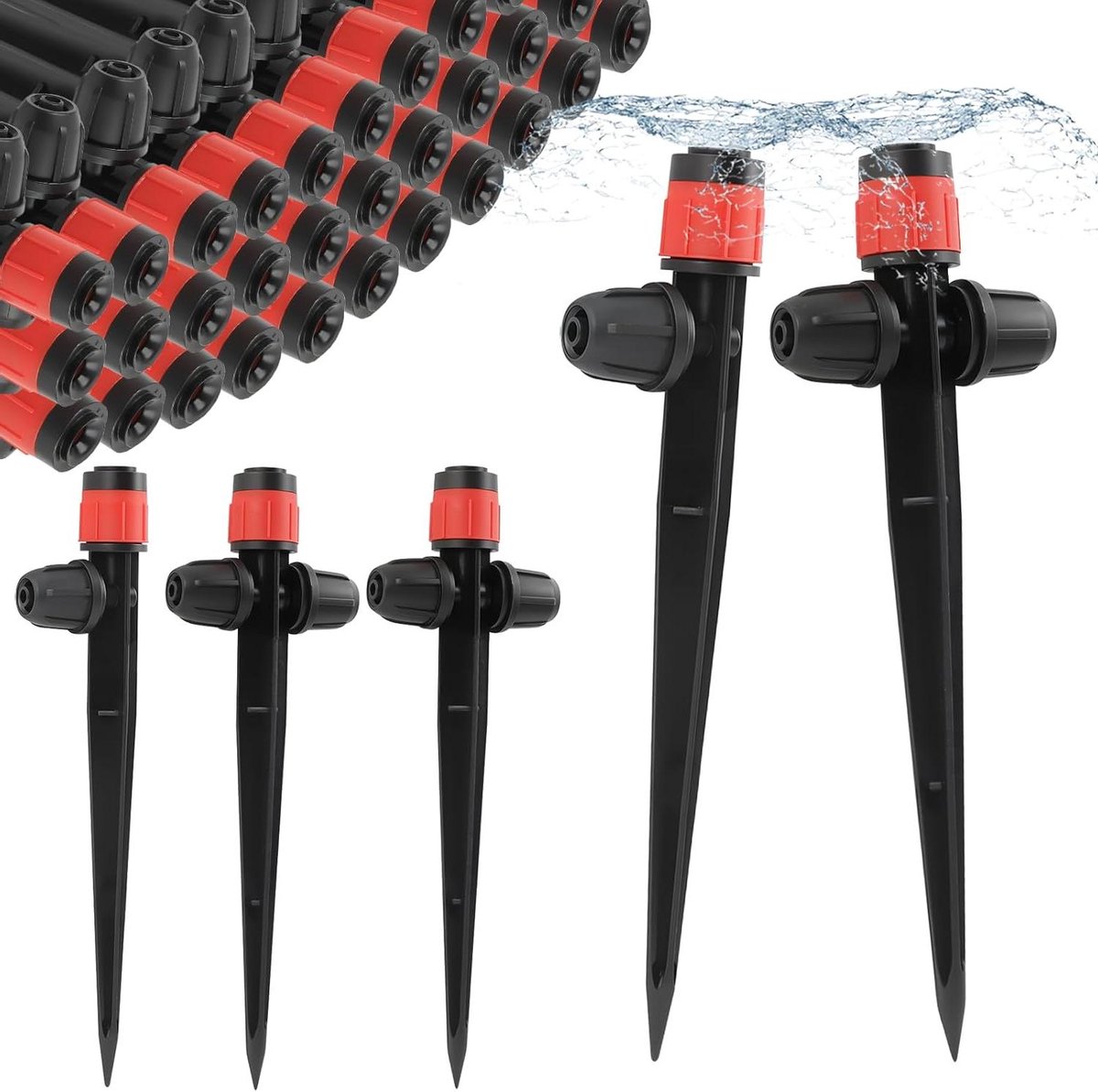 ByShane - Druppelirrigatie Emitters Set van 35 stuks voor Tuinbewatering - Vergrendelde Druppelirrigatiesproeiers - Verstelbaar - 360 Graden Wervelwaterdruppelaars - Rood