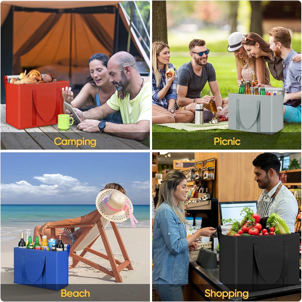 Koeltas -2-pack geïsoleerde herbruikbare boodschappentassen - Geïsoleerde Koeltas - Lunchtas - Picknicktas - Koeltas Lunch - Opvouwbare koeltas voor boodschappen - Stevige grote geïsoleerde tas — cadeau in Cadeau-ideeën - foto 6