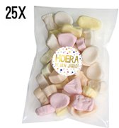 25 Uitdeelzakjes 10x15cm + stickers | Traktatiezakjes | Cellofaan zakjes | Transparant | Hoera ik ben Jarig stickers | School traktaties | Uitdelen | Traktatie | A6 formaat 10x15cm zakjes | 38mm sticker | Traktatie zakjes
