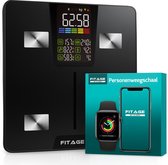 FITAGE LED Weegschaal Personenweegschaal Digitaal - Slimme Weegschaal met 17x Lichaamsanalyse - Weegschalen - FITAGE App