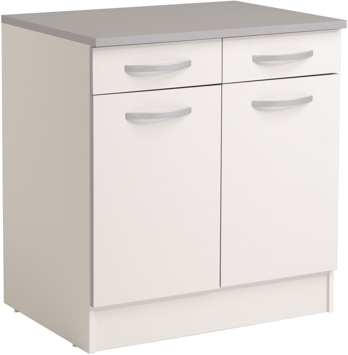 Onderkast Spoon 80 Cm Met 2 Laden En 2 Deuren - Wit - Parisot - Keuken Onderkast - Wit - Spaanplaat