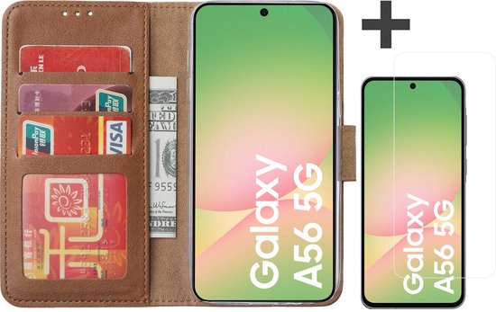 Étui avec protection d'écran pour Samsung Galaxy A56 – Étui Arara avec porte-cartes – Marron