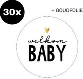 30x Sluitsticker Welkom baby goudfolie hartje - goudfolie - ZOETTT - 40mm - Baby nieuws - Zwangerschap - Sluitzegel geboortekaartje - Geboorte sticker - Luxe sluitzegel