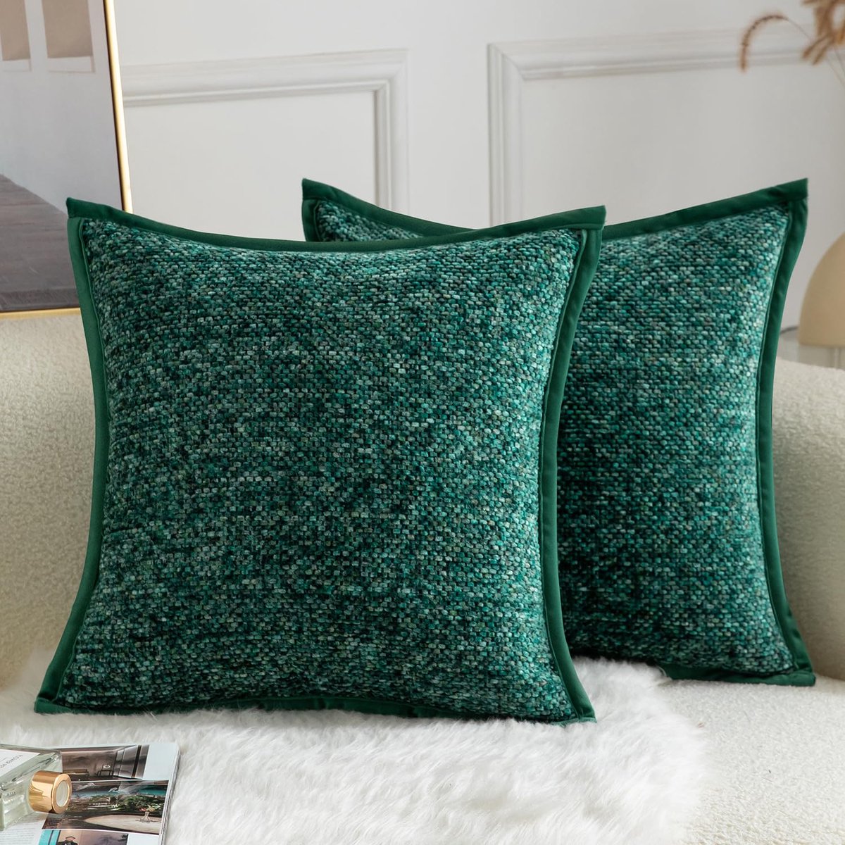 Ibenzoa Chenille Kussenhoes Tie-Dye Ontwerp Decoratieve Kussenhoezen voor Woonkamer en Slaapkamer 2 stuks 50x50 cm groen