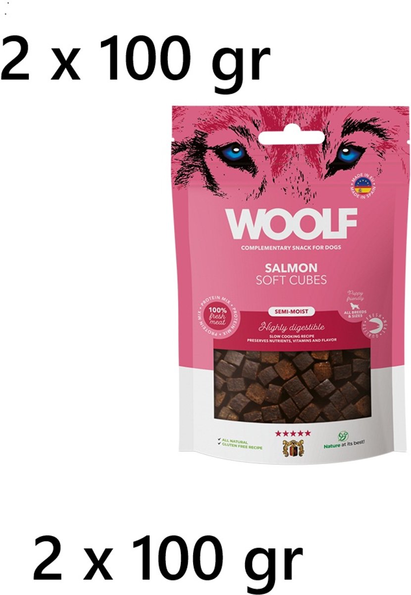** 2 X ** Woolf hondensnack - zalm soft semi-moist - glutenvrij - All nature - Ook geschikt voor puppy's - 100 gr super premium