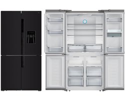 Amica AFN9561DXN - Amerikaanse Koelkast met 4 deuren - NoFrost - Waterdispenser met reservoir- 560 L - 183 cm H - Black RVS