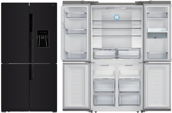 Amica AFN9561DXN Amerikaanse koelkast 4 deuren NoFrost waterdispenser 560 L zwart RVS 183 cm hoog