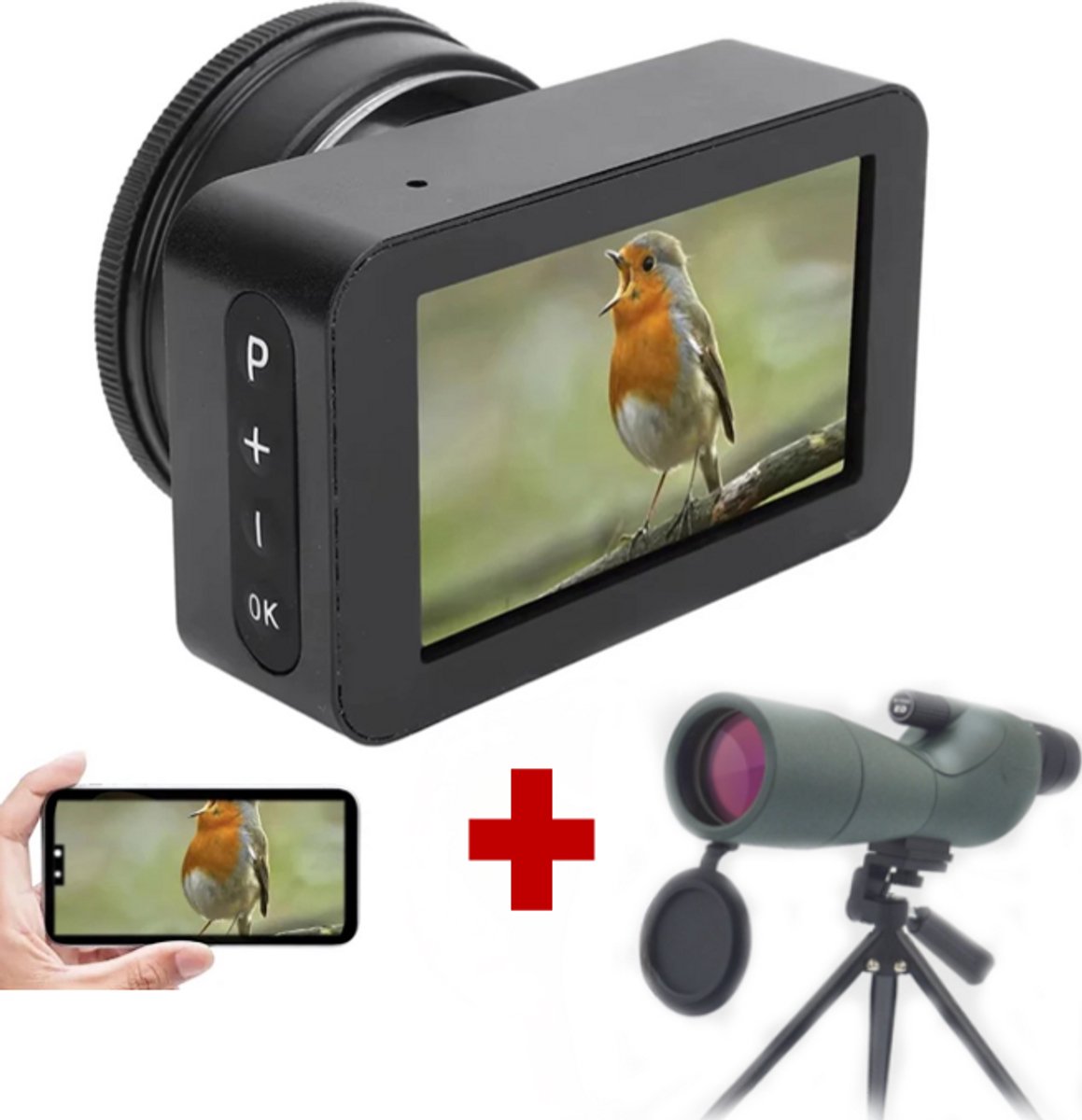 4K Telescoop Oculaircamera met 7,5 cm Kleurenscherm + 25-75x60 Spotting Scope Monoculair – Astrofotografie Camera & Verrekijker met 32GB TF Kaart, BAK4 Prisma & ED Lens