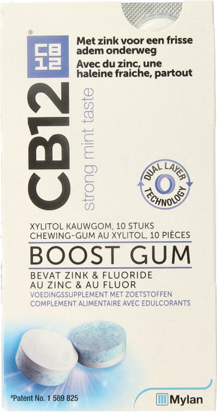 CB12 Mondverzorging Boost Kauwgom - Sterke Mintsmaak - Verfrissend en Beschermend - Xylitol Kauwgom - 3-Voudige Werking - Strong Mint - 10 stuks
