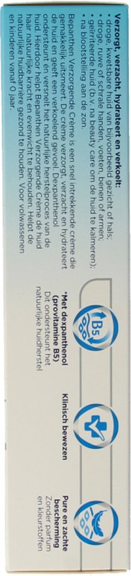 Uitleg Bepanthen Verzorgende Crème: met Dexpanthenol, klinisch bewezen, puur en zacht.