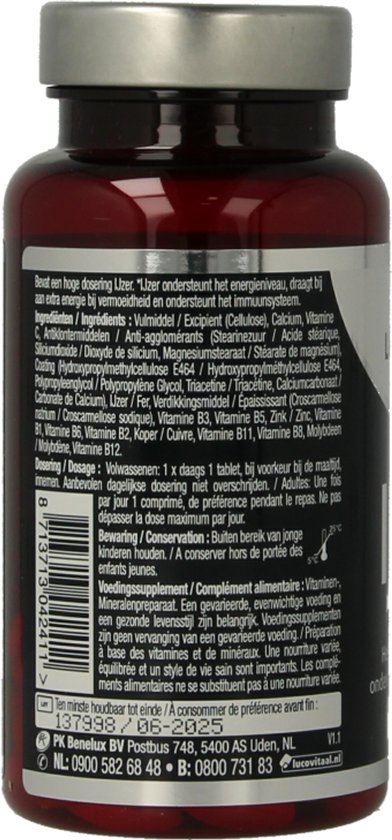 Dossier label met ingrediënten, gebruiksaanwijzing en houdbaarheidsdatum.