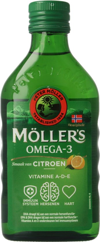 Möller's Omega-3 Citroen - 250 ml - Visolie - Levertraan - Voedingssupplement - Met vitamine D
