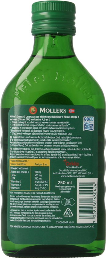 Möller's Omega-3 Citroen - 250 ml - Visolie - Levertraan - Voedingssupplement - Met vitamine D