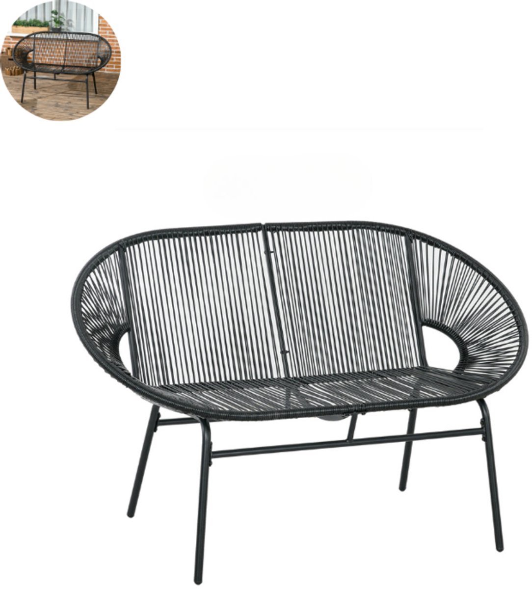 Tuinbank – Tuinbankjes weerbestendig - Tuinbanken - Loungebank - Balkon Set - Buitenbank - 2 personen - Zwart