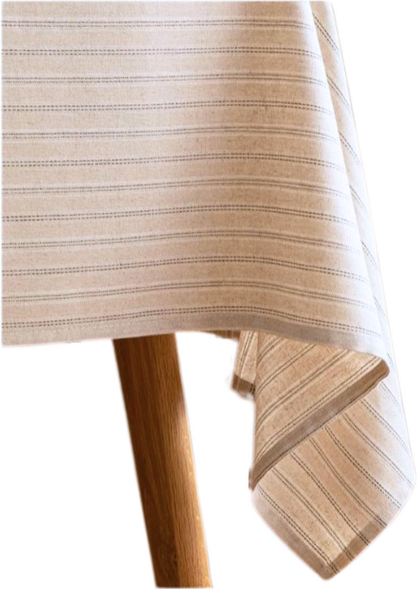 House of Husk Geweven Tafelkleed - Tafellaken - Tafel Decoratie - Uitwasbaar - Creme Dubbel Lijn- 135x240cm