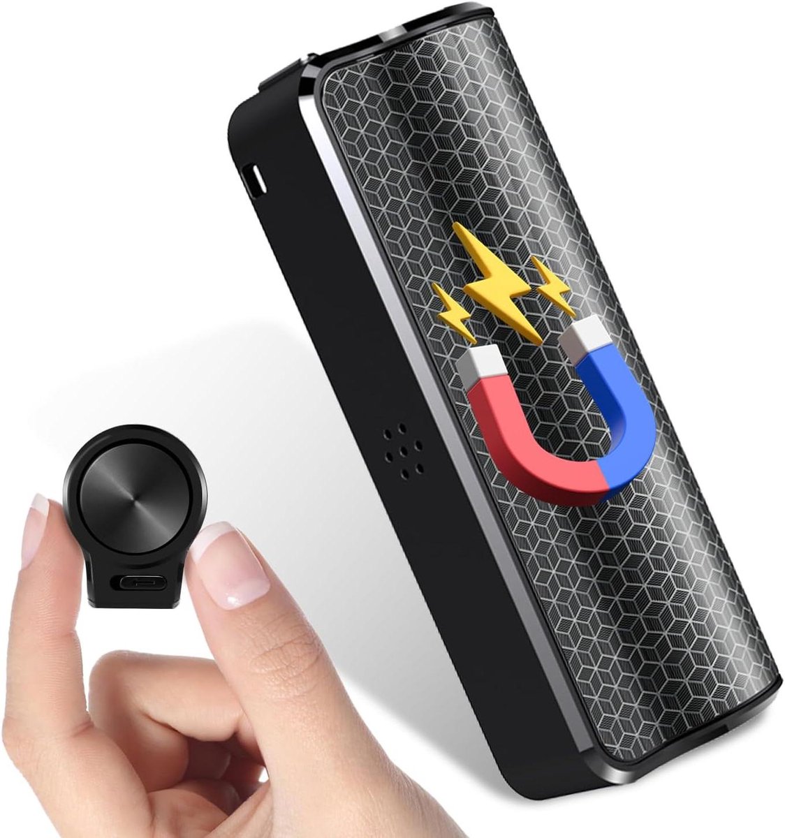 JGS Premium - Dictafoon 64 GB met magnetische spraakopname en spraakherkenning - Mini audio recorder voor lezing, interview en vergadering - Hoofdtelefoon - 500 uur opnametijd
