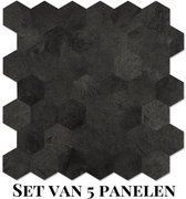Wallways Wandpanelen - Plaktegels - Set van 5 Tegels - Tegelsticker - Zelfklevende Tegels - 4MM dik - Aluminium toplaag - Waterdicht - Krasbestendig - Hittebestendig - 3M Kleeflaag - Hexagon Antraciet