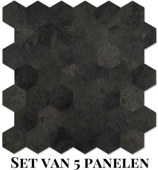Set van 5 zwarte hexagon mozaïek tegels.