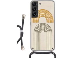 Telefoonhoesje Geschikt voor Samsung Galaxy S22 - Bogen - Lijnen - Oranje - Minimalistisch - Siliconen - Crossbody - Backcover met Koord - Telefoonhoesje met koord - Hoesje met touw Telefoonhoesje