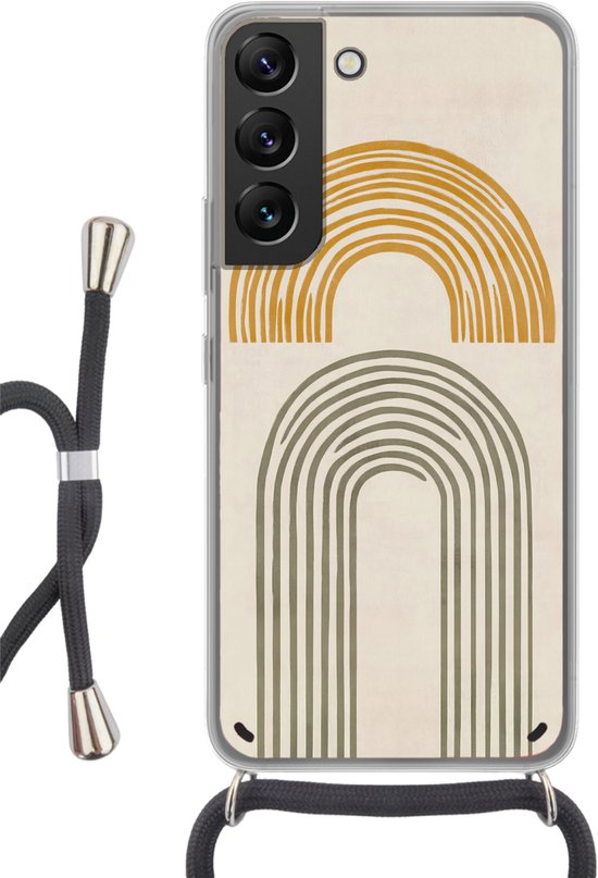 Telefoonhoesje Geschikt voor Samsung Galaxy S22 - Bogen - Lijnen - Oranje - Minimalistisch - Siliconen - Crossbody - Backcover met Koord - Telefoonhoesje met koord - Hoesje met touw Telefoonhoesje