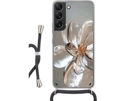 Telefoonhoesje Geschikt voor Samsung Galaxy S22 - Bloem - Glazen - Doorzichtig - Siliconen - Crossbody - Backcover met Koord - Telefoonhoesje met koord - Hoesje met touw Telefoonhoesje
