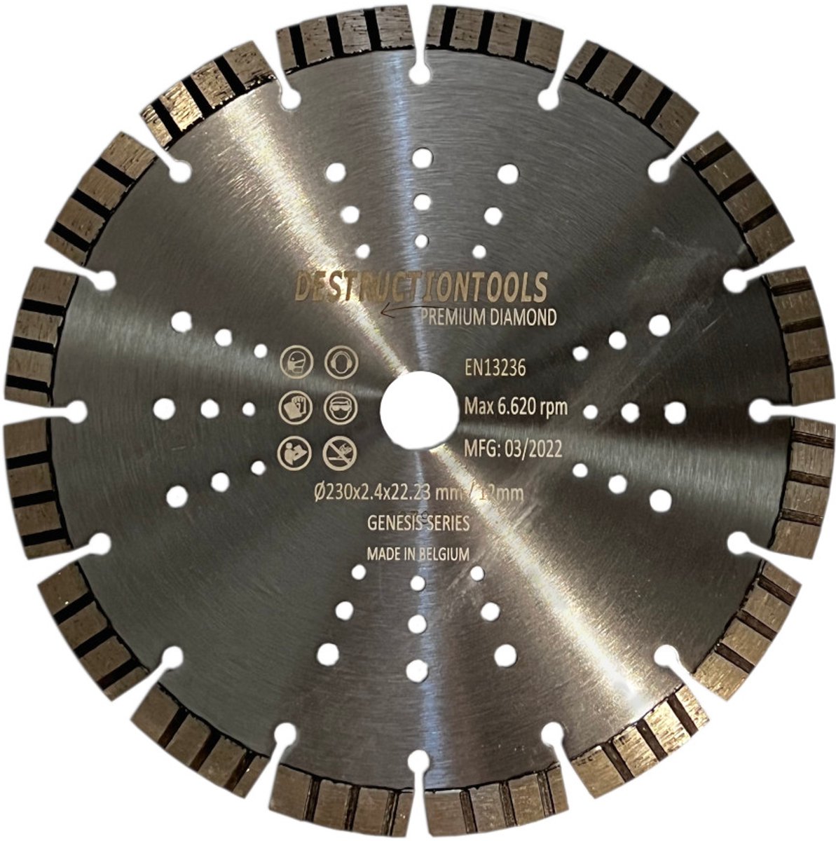 Destructiontools diamant zaagblad 230mm – voor gewapend beton – asgat 22,23 mm | Genesis series