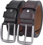 De Lederwaren Ambacht - 2 Stuks - Splitleer Riemen met Stiksels - Volledig Leer - Zwart & Bruin - Lederen Broekriem - Riemen Heren - Maat 110
