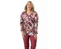 T-shirt met lange bedrukte V-hals en iriserende vlecht