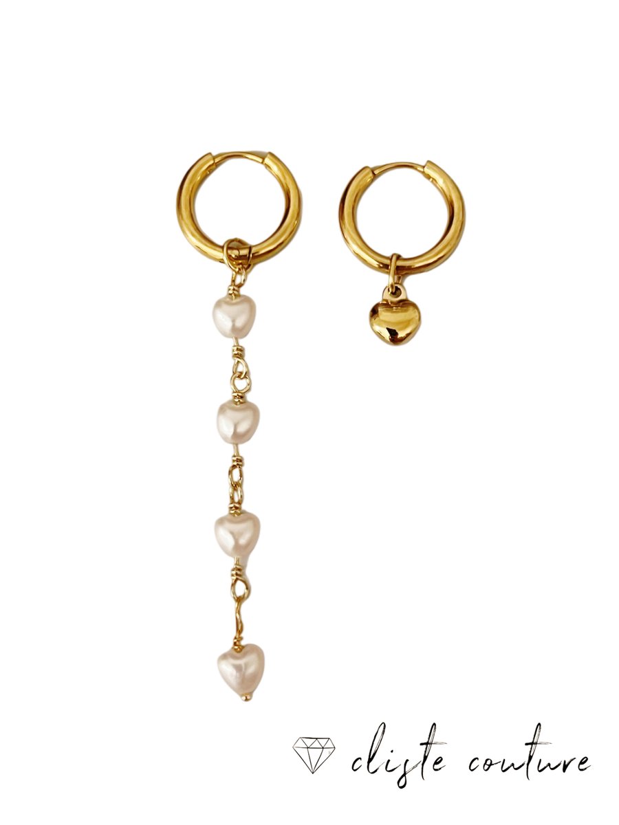Cliste Couture - Heart Parel and Gold Hart Hoop Oorbellen Set - Sieraden - Oorbellen Dames - Verguld - Oorbellen - Goud