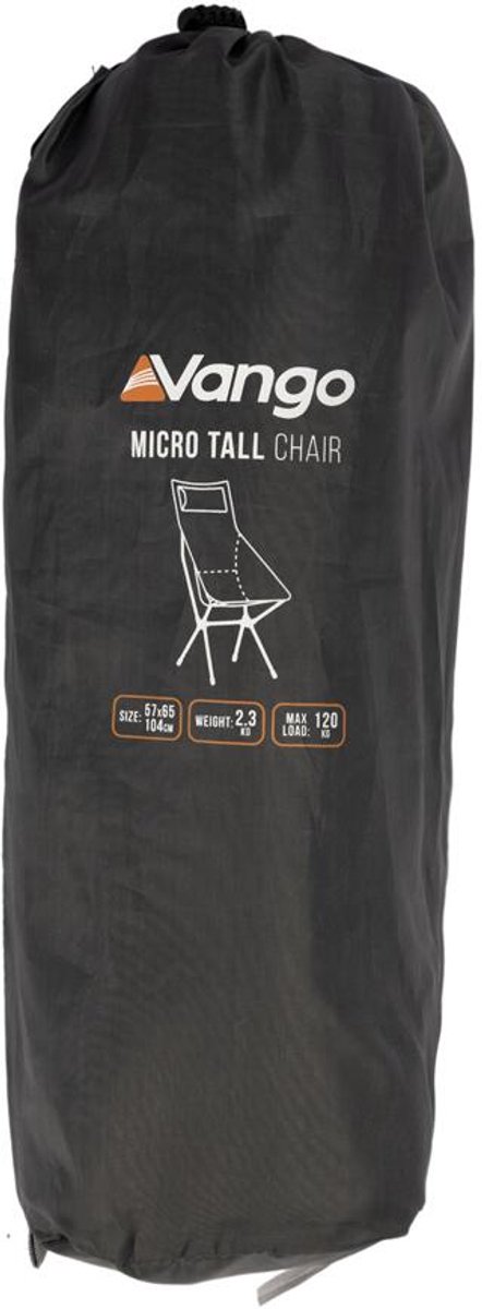 Vango Micro Tall Chair - Campingstoel - Stalen frame - Endure polyester - Hoge rugleuning met hoofdsteun - Compact opvouwbaar - Gewicht 1,8 kg - Max. draaggewicht 120 kg - Inclusief draagtas — afbeelding 4