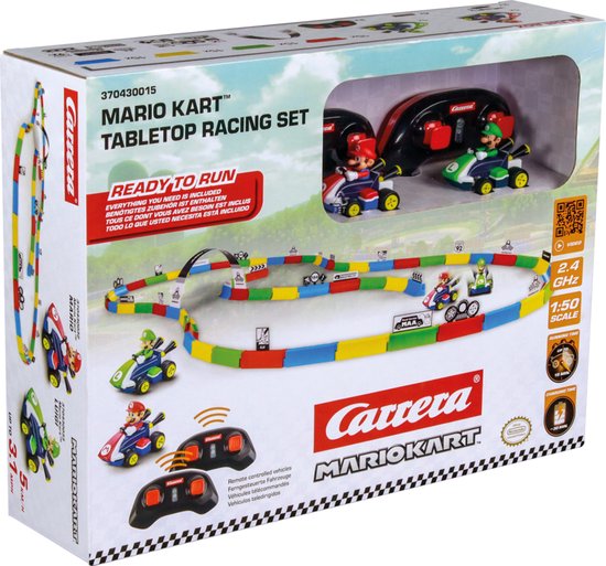 Carrera RC voertuig Auto - RC Auto Mini - Mario Kart - Tabletop Racing Set - Mario vs. Luigi - 2 Auto#039 - Schaal 1:43 - 2,4 GHz RC Model Kant en Klaar - Carrera -