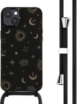 Coque iPhone 14 Plus - Coque design iMoshion en Siliconen avec cordon - Zwart / Noir ciel