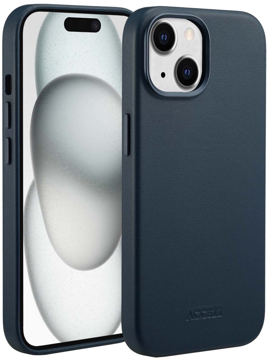 Accezz Hoesje Geschikt voor iPhone 15 Hoesje - Accezz Geschikt voor MagSafe Leather Backcover - donkerblauw