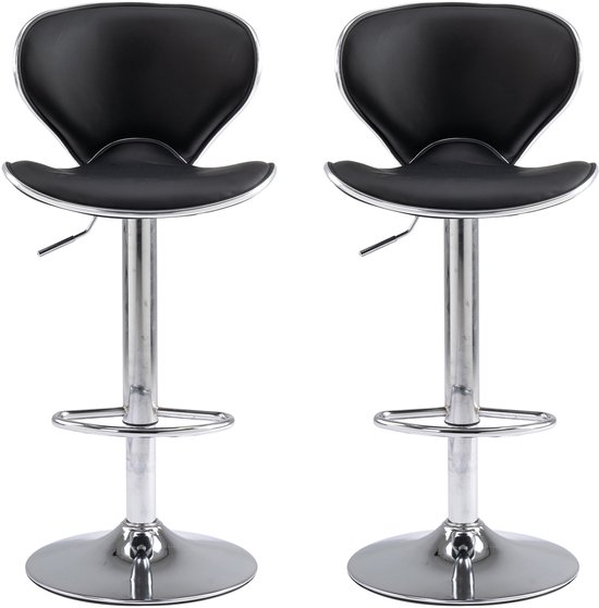Tabouret de bar FOXSPORT - 2 pièces - chaise de bar - hauteur réglable 20 cm - avec dossier et repose-pieds - Chaises de bar pivotantes - Rotation à 360° - tabouret de bistrot - Zwart - Set de 2