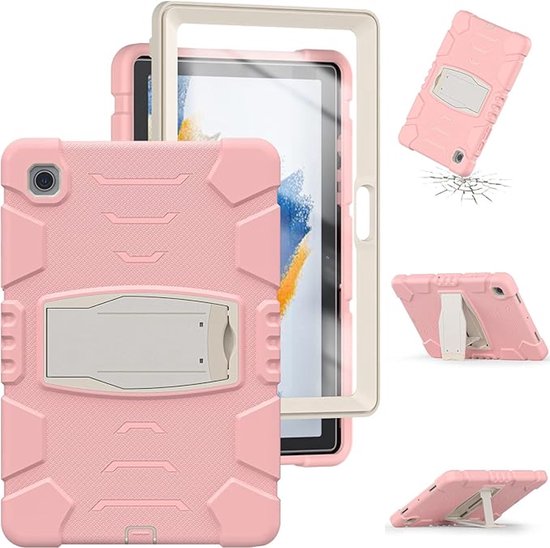 Coque Samsung Galaxy Tab A8 10.5 (X200/X205) – Coque de protection antichoc avec béquille – Protection triple couche contre les chutes – Rose
