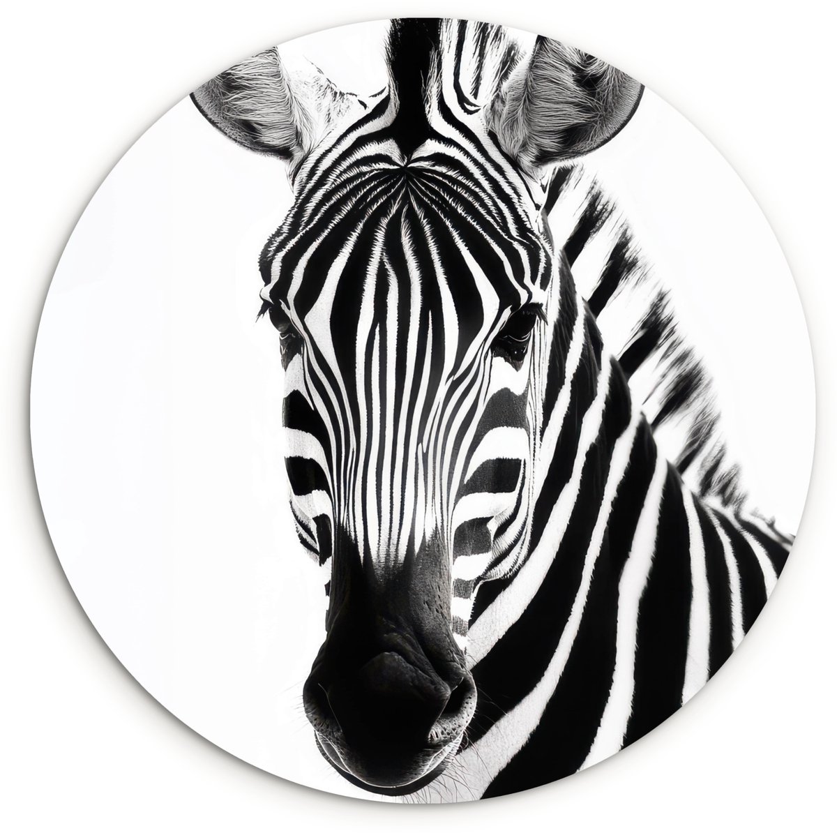WallCircle Wandcirkel 60x60 cm - Muurcirkel Zebra - Close-up - Zwart - Strepen - Muurdecoratie woonkamer - Wanddecoratie slaapkamer - Kamer decoratie accessoires - Ronde schilderijen