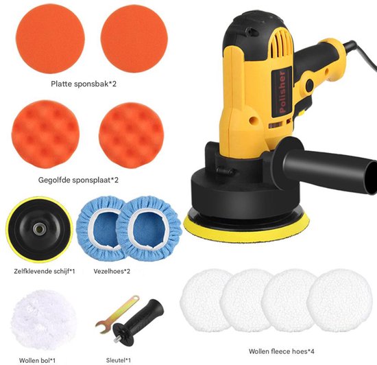 Polisseuse électrique 700 W – 6 disques de polissage – Polisseuse pour voiture à vitesse et poignée réglables – Machine à cirer pour voiture, sol, meubles et carrelages – Éponges de polissage et étui inclus