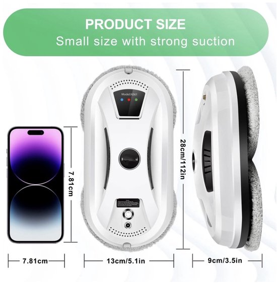 Robot glazenwasser - Raamrobot - Elektrische glazenwasser - Raamreiniger - Ruitreiniger - Wit - Intelligente Ramenwasser