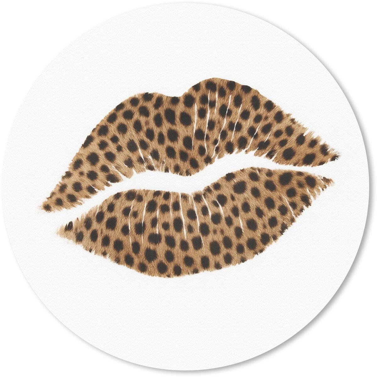 Muismat rond 40x40 cm - Mousepad Lip - Panterprint - Minimalistisch - Wit - Ronde muismatten