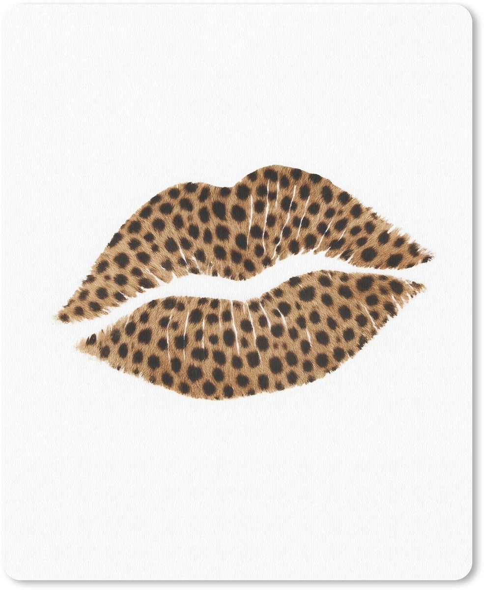 Muismat 19x23 cm - Mousepad Lip - Panterprint - Minimalistisch - Wit - Muismatten