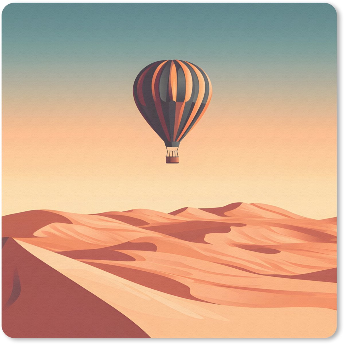 Muismat 20x20 cm - Mousepad Luchtballon - Woestijn - Zonsondergang - Blauw - Muismatten